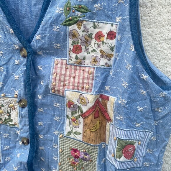 Cottagecore Grandma Denim Embroidered Vest - Picture 2 of 7